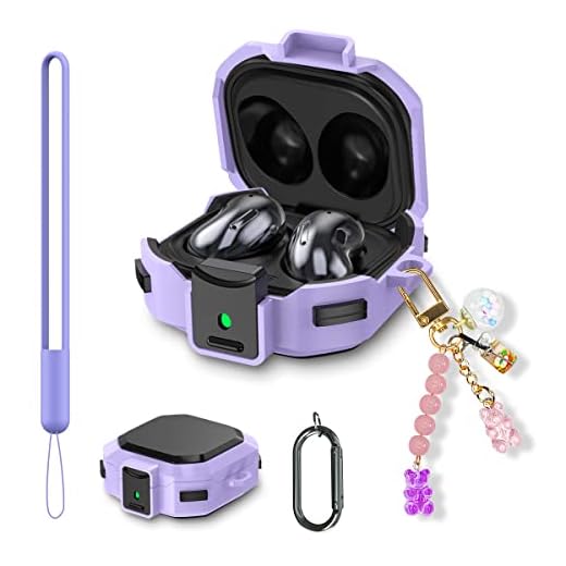 [with Lock] Armor Cover for Galaxy Buds Pro Case/Galaxy Buds 2 Case/Galaxy Buds Live Case,Shockproof PC+TPU Protective Cover for Samsung Buds 2/Buds Pro/Buds Live with Fashion Candy Keychain(Purple)