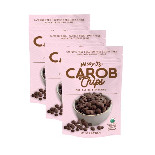 Missy J's Organic Carob Chips 3 Pack | Carob Made w/Coconut Sugar, Vegan and Gluten-Free | Healthy Caffeine Free Substitute for Chocolate, Perfect for Snacks and Treats