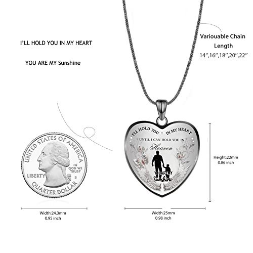 Drawelry Photo Heart Memorial Necklace: Personalized Silhouette Family Picture Memory You Are My Sunshine With Wings Snake Chain Pendant Valentine's Christmas Jewelry Gifts For Men Women Him Her Mom (20''(50Cm), Father&Son, Black) #TOP1