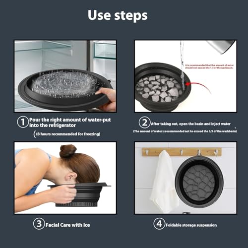 Image of Silicone Face Bowl for Ice with Built-In Icetray, Collapsible Face Tub for Ice Bath, Facial Ice Plunge Bowl, Ice Water Facials at Home