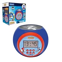 LEXIBOOK, Sonic The Hedgehog, Projector alarm clock with snooze function, night light with timer, LCD screen, battery-operated, Blue, RL977SNLXB