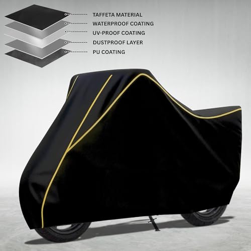 Image of Elite Water Resistant Bike Cover for TVS Apache RTR 160 4V Rain, UV & Dust Protection, Universal Fit, All-Weather Water Resistant Two-Wheeler Cover, Keeps Bike Cool (Black with White Piping)