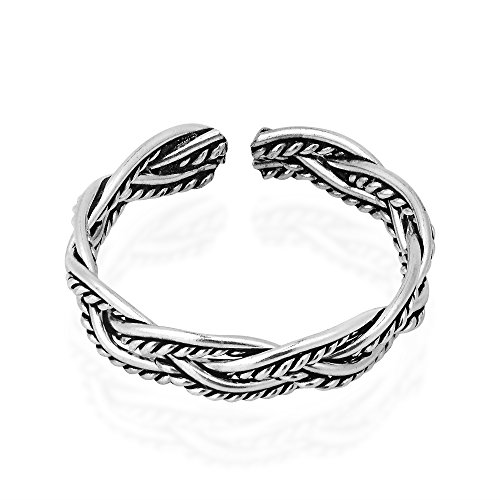 AeraVida Oxidized Celtic Weave Design Sterling Silver Toe Ring or Pinky Ring | Celtic Toe Rings for Women Sterling Silver | Sterling Silver Adjustable Toe Ring | Unisex Toe Ring