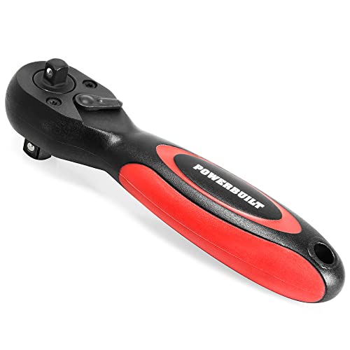 Powerbuilt Stubby Ratchet 3/8 Inch And 1/2 Inch Drive, Reversible Socket Wrench, 72 Tooth, Offset Comfort Handle - 940481 #TOP20