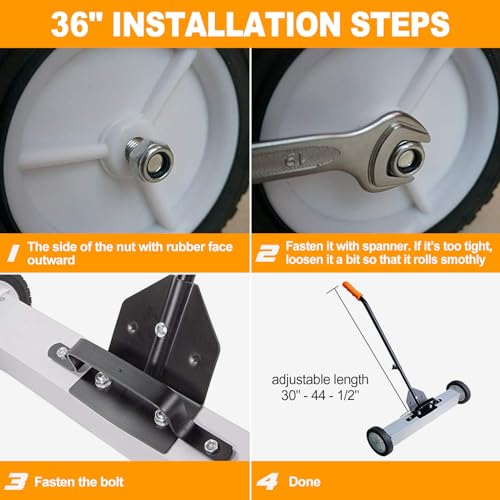 Toolwiz 36'' Magnetic Sweeper with Wheels, 50 Lbs Capacity Rolling Magnetic Floor Sweeper with Telescoping Holder and Quick Release Latch Industrial Heavy Duty Metal Pick Up 36 Inches by Toolwiz - Image 8