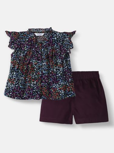 Image of Nautinati Baby Girls Printed Flutter Sleeve Top with Shorts Clothing Set | Age 0-3 Years