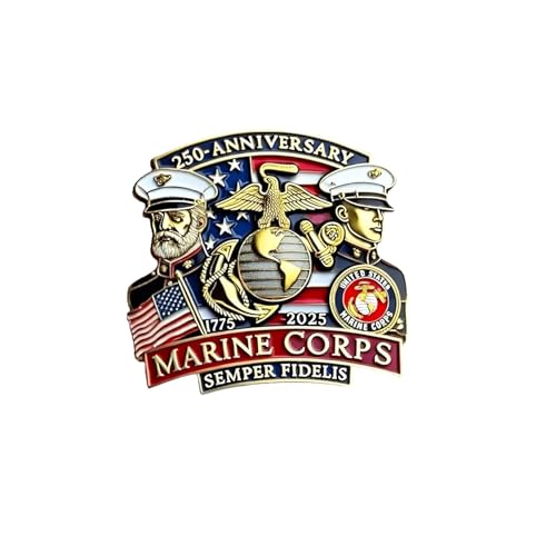 Image of 250th Anniversary U.S. NAVY Commemorative Pin, Marine Corps Army Military Emblem Lapel Alloy Button Brooches Veteran Collection Gift Jewelry