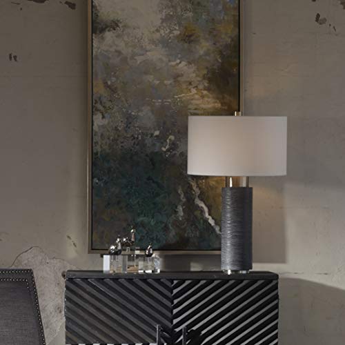 My Swanky Home Rustic Textured Ribbed Stone Gray Cylinder Table Lamp Carved Contemporary Round #TOP2