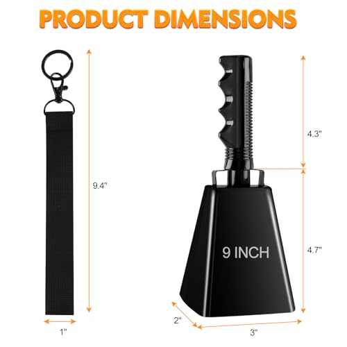image for cyrico Cow Bell, 9 Inch Cowbells for Sporting Events, Metal Steel Cowb
