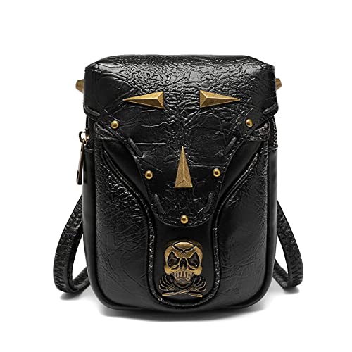 Sac à bandoulière gothique en cuir synthétique avec motif tête de mort pour femme