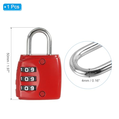 Image of PATIKIL Security Steel Cable with 3 Digit Combination Lock, 1.6Ft /0.5M Coated Safety Wire Rope Double Loop Padlock for Outdoor Travel Luggage, Red