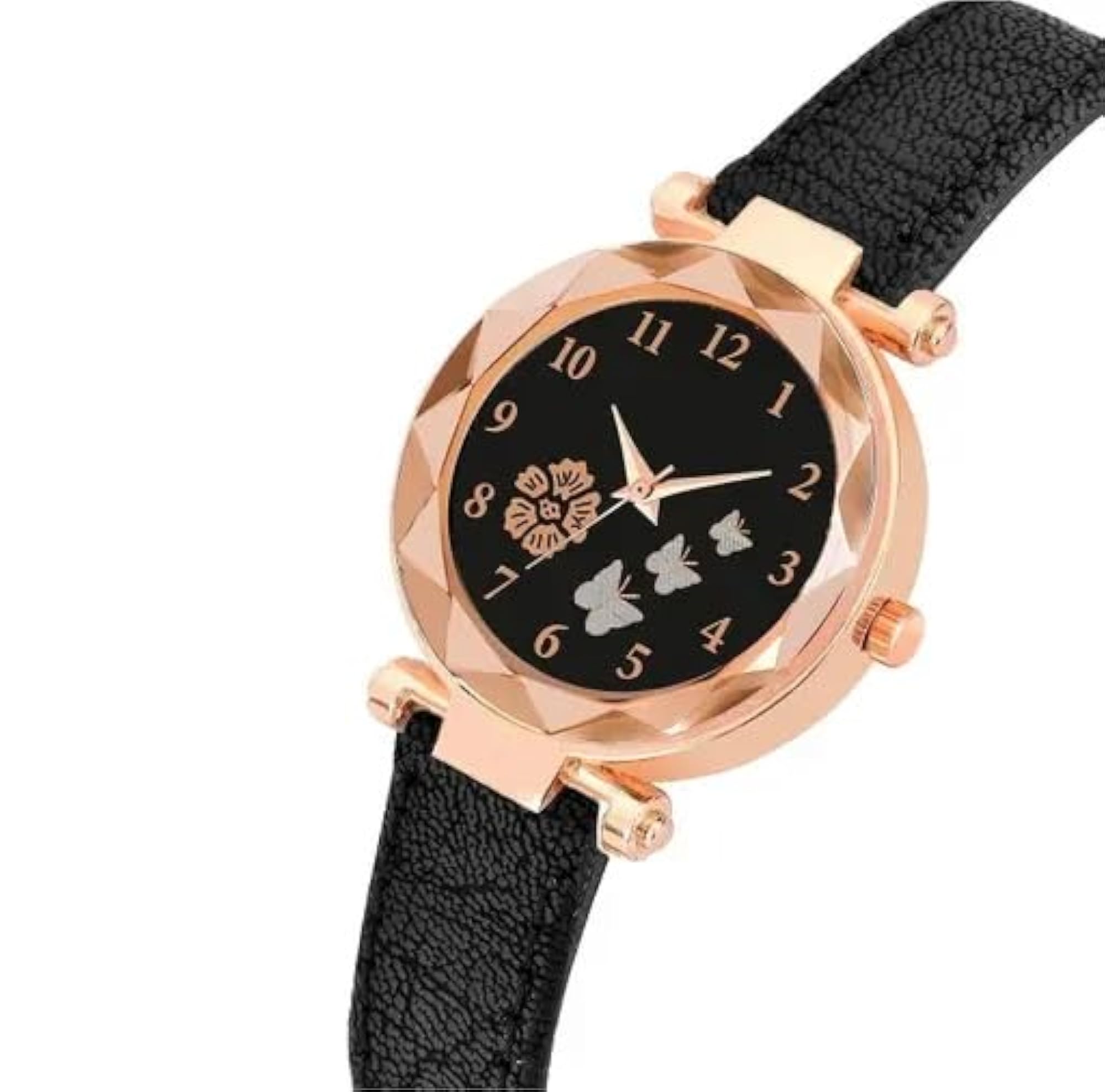 Unique Design Black Dial Flower & Butterfly Analog Watch