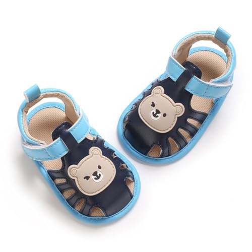 WaiHeikki Infant Baby Boys Summer Sandals Fashionable Cute Bear Patch Comfortable Non Slip First Walking Shoes (Blue, 9-12 Months)
