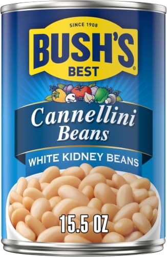 BUSH'S BEST Canned Cannellini Beans, Source Of Plant Based Protein And Fiber, Low Fat, Gluten Free, 15.5 Oz (Pack of 6)