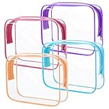4Pack Clear Makeup Bags Waterproof Organizer Bags with Zipper Transparent Travel Cosmetic Bag TSA Approved Toiletry Bag Pouch Case for Vacation Airport Airline Compliant (Multicolour, Medium)