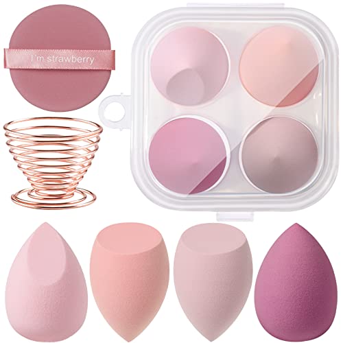AUAUY 4 PCS Make up Schwamm Set, Foundation Blending Beauty Sponge, Beauty Makeup Schwämme Blender für Flüssigkeit Foundation Puder Sonnenschutz und Creme mit 1 Schwammhalter, 1 Puderquaste
