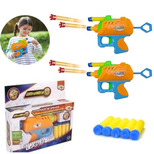 KIT 2 Lançador De Dardos Brinquedo Infantil PISTOLA ARMA LANÇA 5 DARDOS MACIOS SEGURO QUE GRUDA ULTR