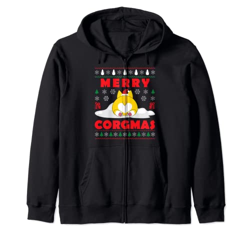 Merry Corgmas Corgi Butt Corgy Dog Feo Divertido Navidad Corgie Sudadera con Capucha