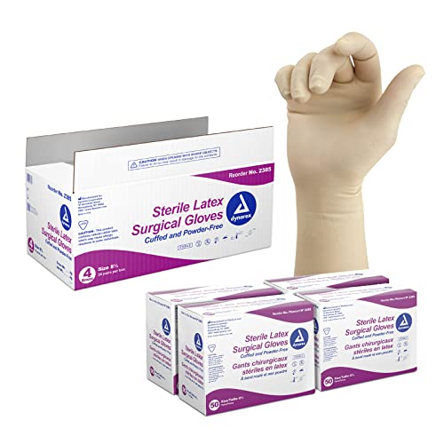 Dynarex Sterile Disposable Latex Surgical Gloves, Powder-Free, Sterilely Packaged In Pairs, Professional Medical And Healthcare Use, Veterinary Clinic, Bisque, Size 8.5, 1 Case Of 200 Pairs Of Gloves #TOP15
