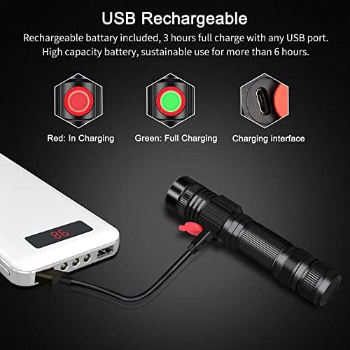 LED Flashlight USB rechargeable 1000 High Lumens Torch 2 PACK, Small and Ultra Bright Flash Light, Zoomable Water Resistant Adjustable Brightness for Camping, Running, Emergency with Batteries Buckle