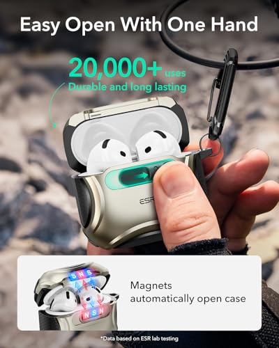 Image of ESR for AirPods 4 Case, Compatible with AirPods 4 Generation Case (2024) (USB-C), Compatible with MagSafe, Drop-Proof Lock, Easy Open, Cyber Series, Titanium