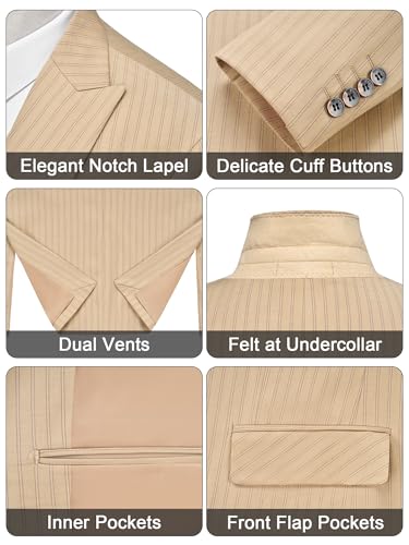 MAGE MALE Men’s Pinstripe 3 Piece Suit Slim Fit Single Breasted Tuxedo Business Wedding Party Blazer Vest Pants Set3