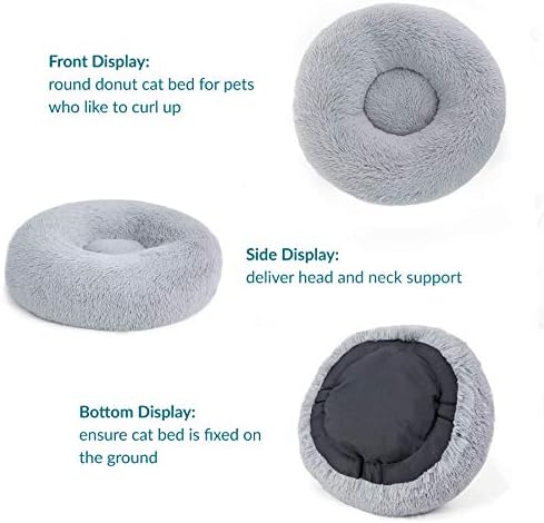 Bedsure Donut Cat Bed Small - Fluffy Calming Kitten Beds for Indoor Cats Large, Round Washable Cats Bed for Puppy Dog, Light Grey, 50×50×16cm