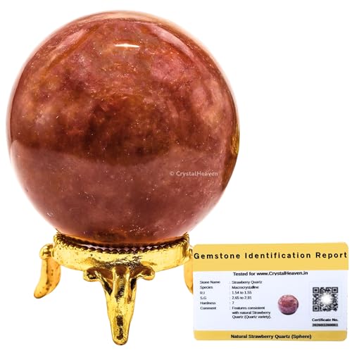 Image of Certified Strawberry Quartz Crystal Ball for Meditation - Premium Crystal Vastu Items for Home and Feng Shui Items for Good Luck - Ideal for Pooja Supplies and Spiritual Practices (2 inch Inch)