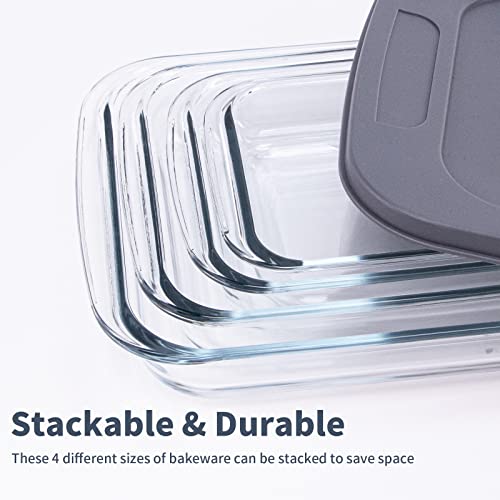 Luvan 8 Piece Glass Baking Dish With Lids, Rectangular Glass Baking Pan Bakeware Set With Bpa Free Lids, Baking Pans With Cover For Lasagna, Leftovers, Cooking, Kitchen, Fridge-To-Oven Safe #TOP4