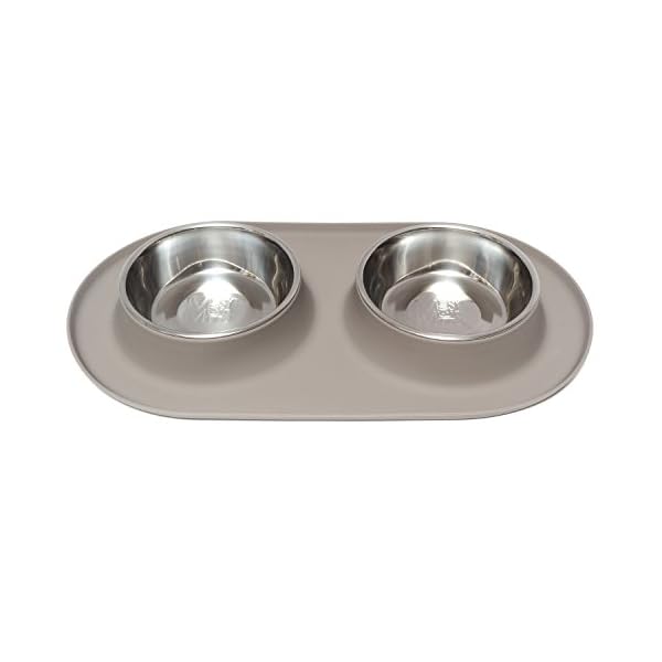 Messy Mutts Double Silicone Feeder with Stainless Bowls | Non-Skid Food Dishes for Dogs for All Pets | Dog Food Bowls | Medium, 1.5 Cups Per Bowl | Grey Messy Mutts Double Silicone Feeder with Stainless Bowls | Non-Skid Food Dishes for Dogs for All Pets | Dog Food Bowls | Medium, 1.5 Cups Per Bowl | Grey