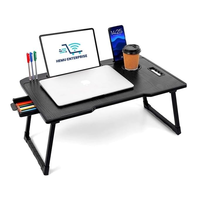 Smart Multipurpose Foldable Laptop Table with Cup Holder, Study Table, Bed Table, Breakfast Table, Foldable and Portable/E