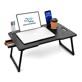 Smart Multipurpose Foldable Laptop Table with Cup Holder, Study Table, Bed Table, Breakfast Table, Foldable and Portable/Ergonomic & Rounded Edges/Non-Slip Legs (Black) - Amazon product rated Grade A