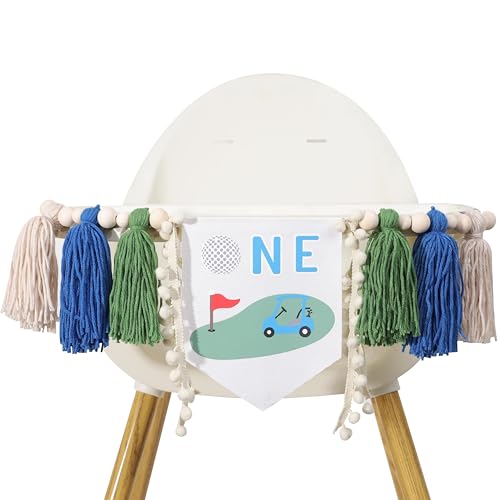 Golf 1st Birthday Tassel Banner - Golf Boy 1st Birthday High Chair Banner,Hole in One Highchair Decoration, First Year Sports Smash Cake Wall Banner,Cake Smash Backdrop Banner, First Birthday (Tassel Banner)
