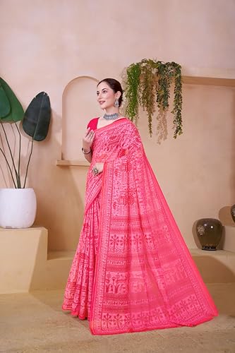 Image of TAMAIRA FASHION Off White Mulmul Pure Cotton Saree For Woman Warli Printed|Office Wear Daily Wear Sarees For Women Without Blouse Piece (Available in 21 Colours)