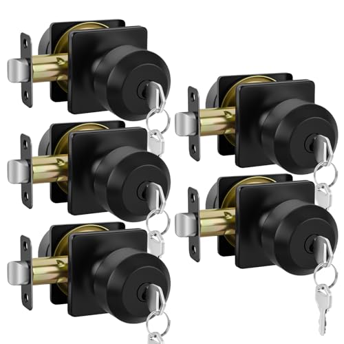 Haidms Black Entry Door Knobs with Lock and Key, Exterior Door Knobs 5 Pack