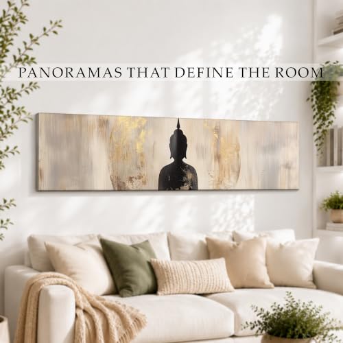 Image of Large Stretched Canvas Painting, Panel Wall Painting Buddha Luxury Paintings for Home Decoration, Living room, Bedroom and Office Decor (Grey, 12x46 Inch)