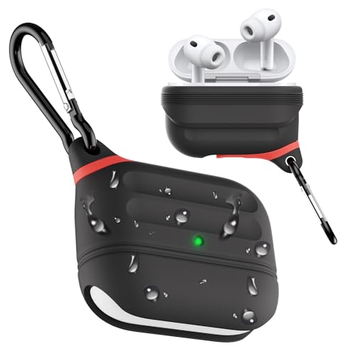 for AirPods Pro 3 Case Silicone - Waterproof, Shockproof, Drop Protection, Wireless Charging Supported, One-Piece Folding Design with Carabiner for AirPods Pro 3rd Gen (2025) - Black by ATIMIRA - Used condition - US$22.52