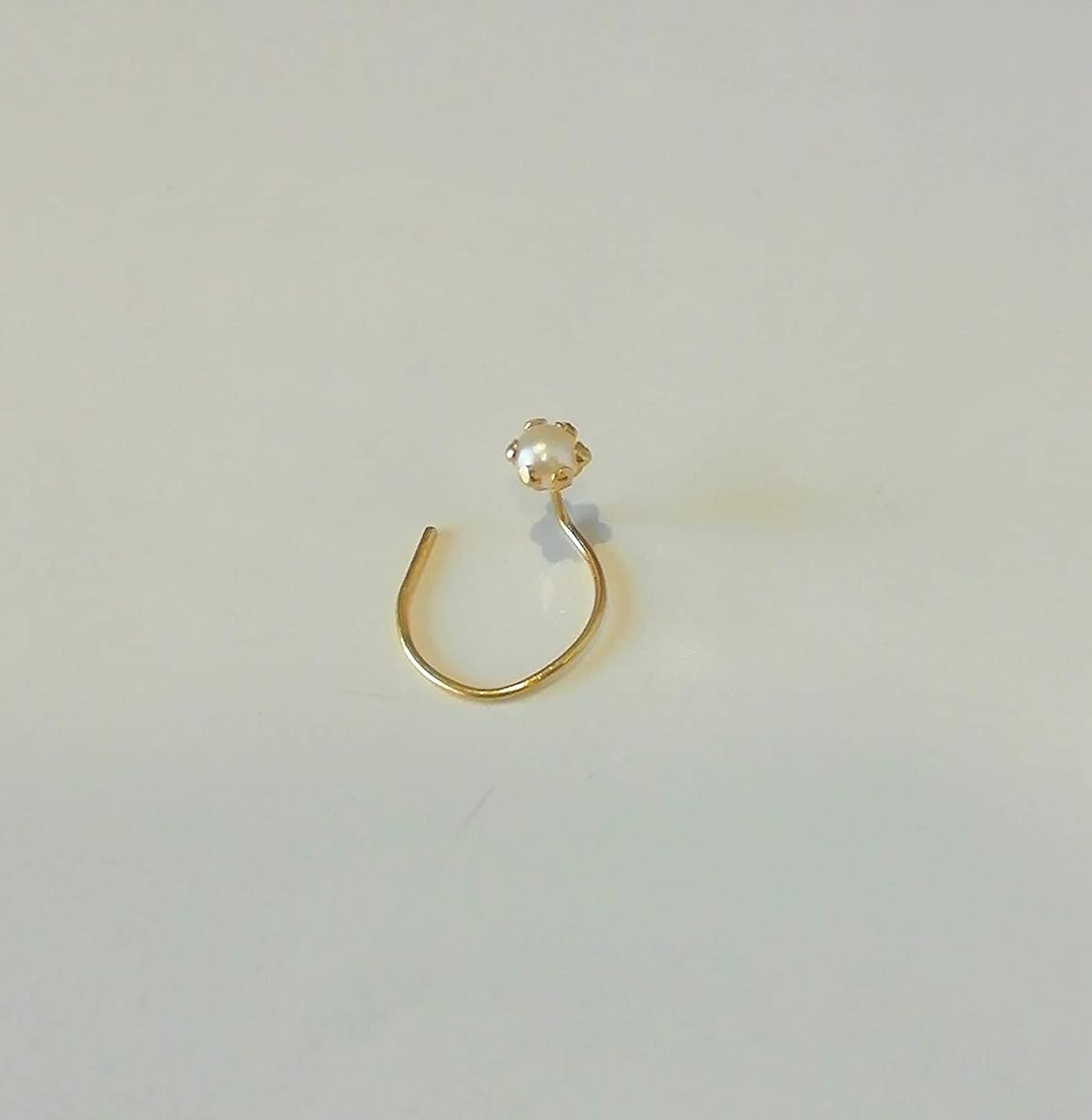 Shree Jewellers 14K Gold Round-Shape Prong Setting Pearl (Moti) Nose Pin Stud