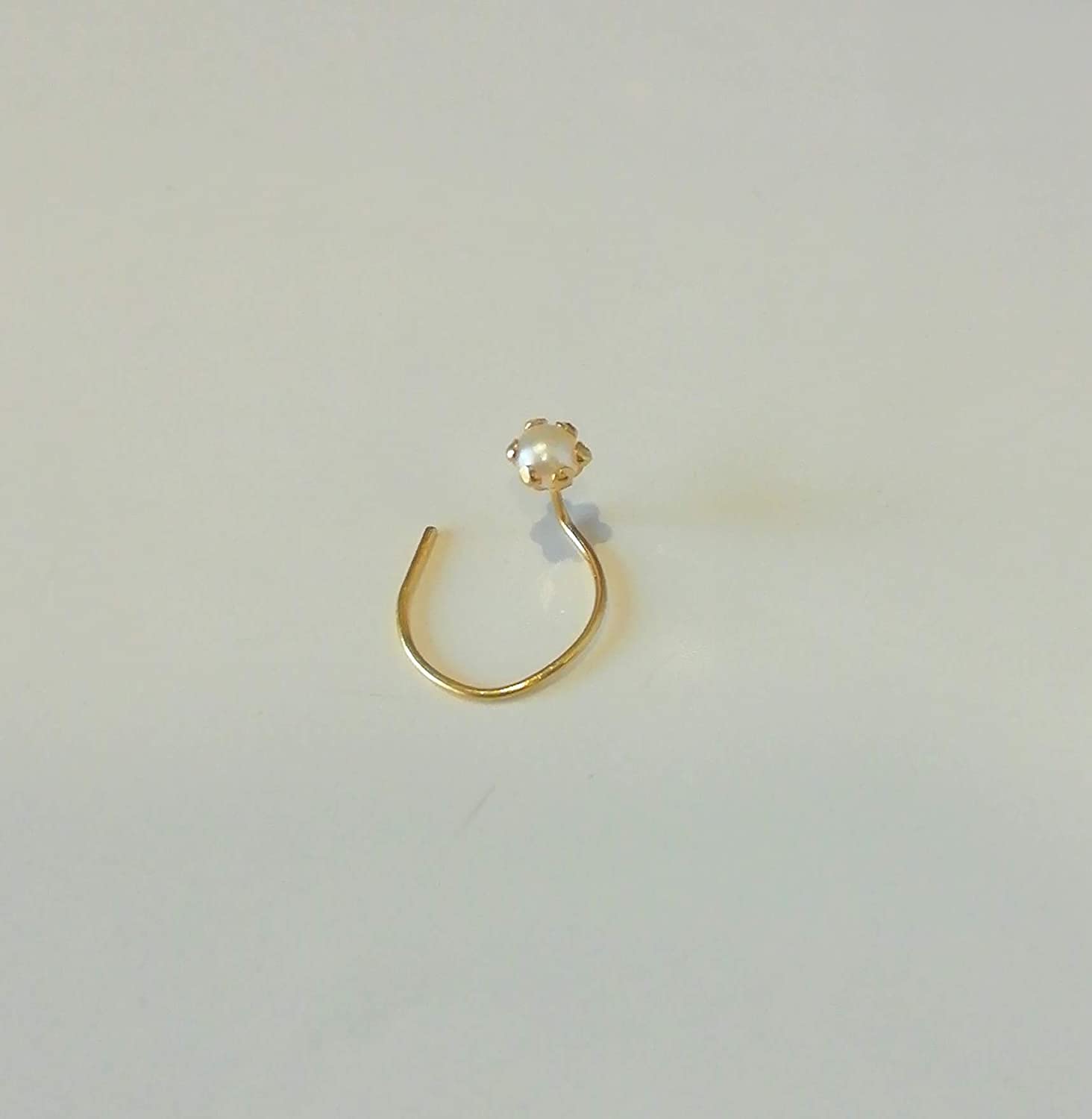 Shree Jewellers 14K Gold Round-Shape Prong Setting Pearl (Moti) Nose Pin Stud for Women Girls (Medium size 3 mm)