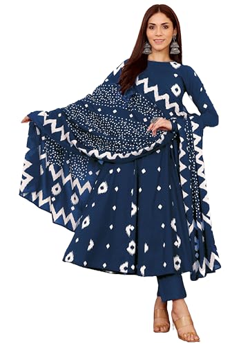 Image of ANNI Designer | Rayon Anarkali Printed Kurta with Pant & Dupatta | Cotton Kurta Set for Women | Stylish Co-Ord Set with Dupatta Ethnic Dress for Women