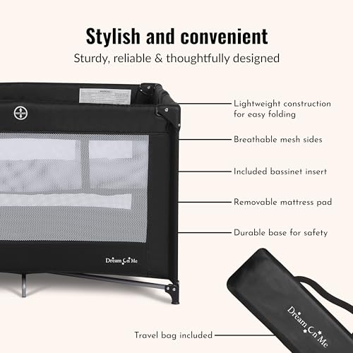 Dream On Me Zazzy Portable Playard with Bassinet in Black, Lightweight Packable and Easy Setup Baby Playard with Mattress and Travel Bag - Image 6