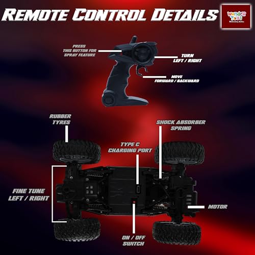 Image of Wonder Remote Control Rock Master /Crawler with Smoke, Monster Car for Kids Monster Truck Rock Climbing Car Toy for Kids | 2.4 GHz Remote with Long Range | C Type Charging | Made in India (Red)