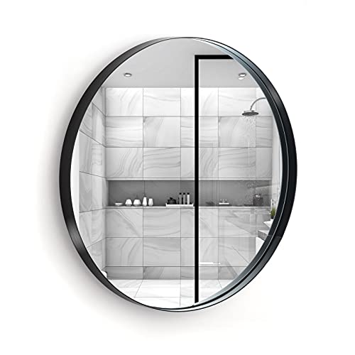 KAIREY Black Round Mirror 20 Inch Metal Framed Circle Wall Mirrors for Small Bathroom Entryway Living Room