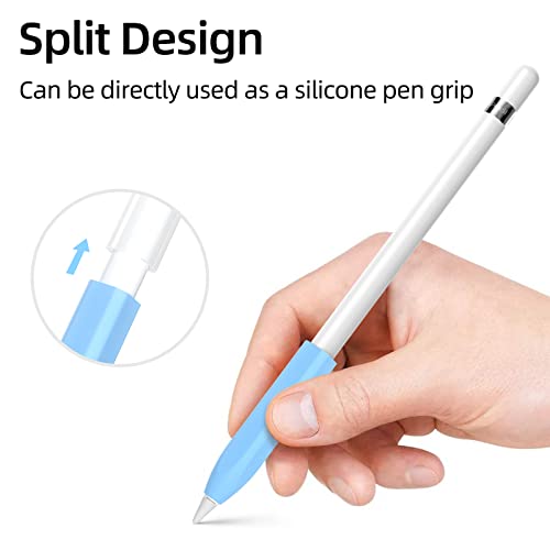 Image of Compatible with Apple Pencil 1st Generation Case, Non-Slip Silicone Case, [with 10 Silicone Nib Sleeves] for Apple Pencil 1st Generation. (Sky Blue)