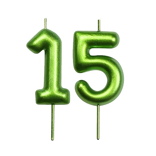 DERVENTA Green Number 15 Candle 2.36 Inch Party Cake Decoration