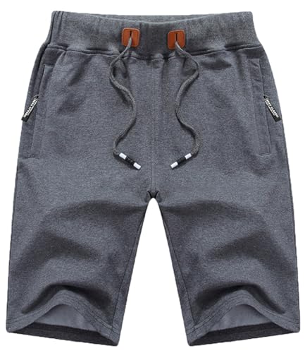 QPNGRP Mens Shorts Casual Drawstring Zipper Pockets Elastic Waist Darkgray 38