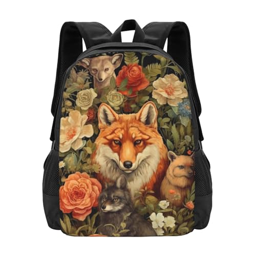 Durable Unisex 17 Backpack Foxes and Flowers Water Resistant for Work Travel & Outdoor Adventures 17 Inch Devices