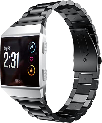 EloBeth Watch Band Compatible with Fitbit Ionic Bands Men Business Stainless Steel Replacement for Ionic Watch (Black-S)