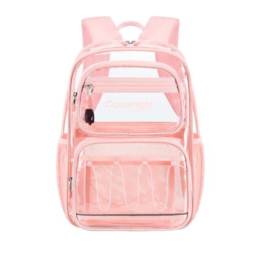 Image of Cusangel Large Clear backpack for Girls women,16in TPU Plastic Bookbag,For Stadium,Concert,school (Pink)