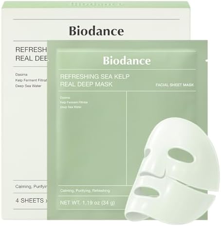 BIODANCE Refreshing Sea kelp Real Deep Mask, Hydrogel Mask, Calming, Oil & Sebum Control, Blemish Care, Korean Skincare, 1.19oz(34g) x 4eaBIODANCE Refreshing Sea kelp Real Deep Mask, Hydrogel Mask, Calming, Oil & Sebum Control, Blemish Care, Korean Skincare, 1.19oz(34g) x 4ea